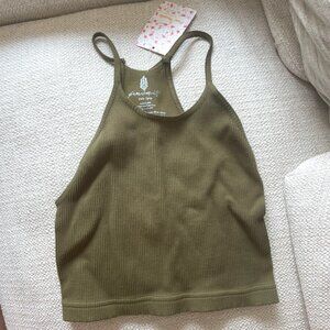 Free People Moss Green Ribbed Cropped Run Tank